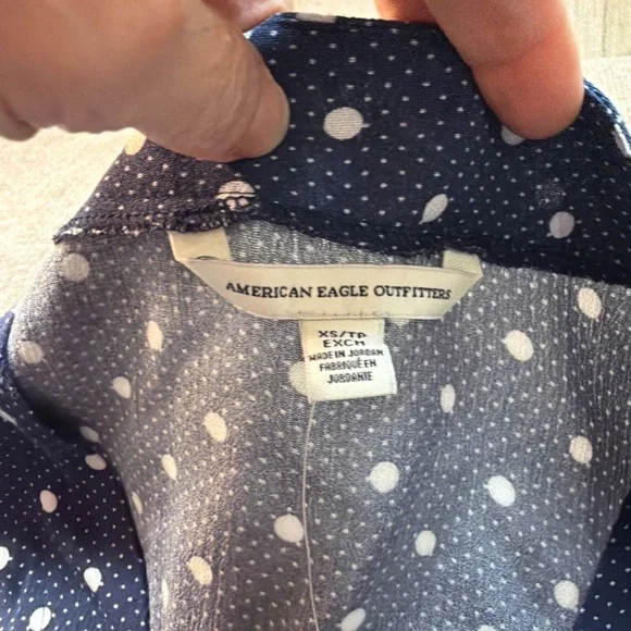 American Eagle Navy Polka Dot Lace Up Midi Dress XS NWT 1932 - Picture 4 of 5